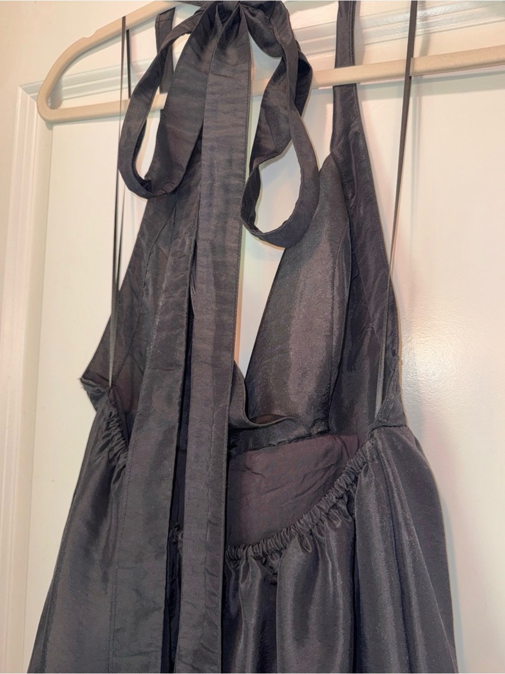 FREE PEOPLE Isabel Maxi Dress Black Sz S volume Ruffle Taffeta Open Bow Back - Picture 5 of 8
